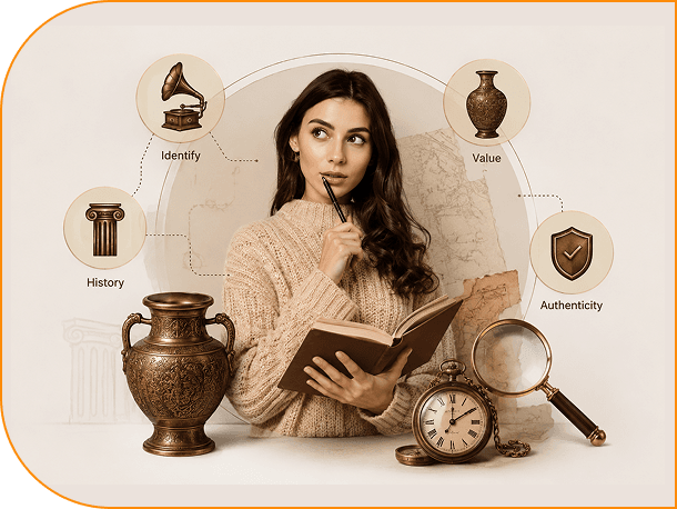 Antiquitäten-App analysiert eine dekorative antike Vase